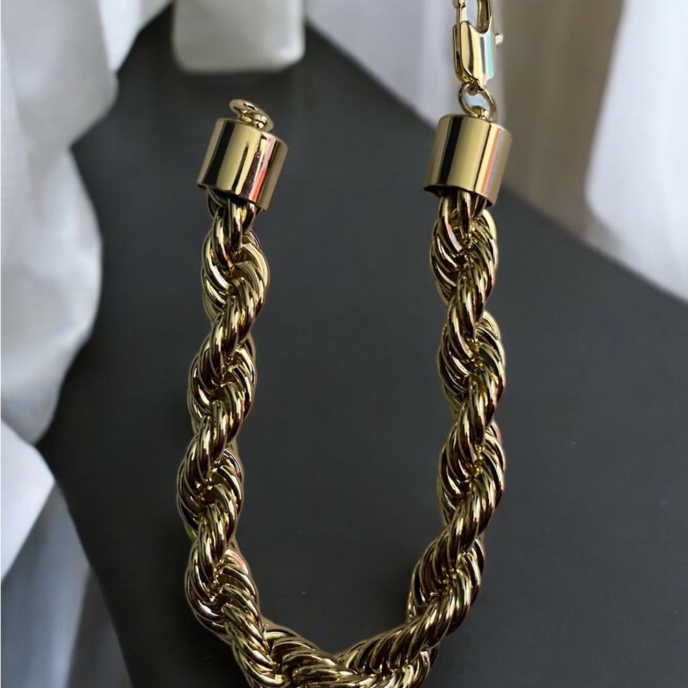 Luxurious Chunky Style 14k Gold Electroplated Twisted Rope 8 Inch Bracelet